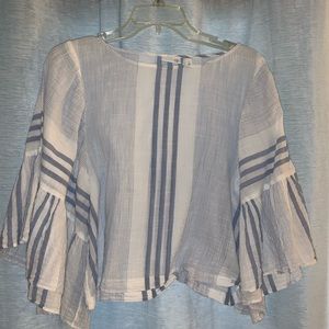 Bp Nordstrom Striped Ruffle Sleeve Top